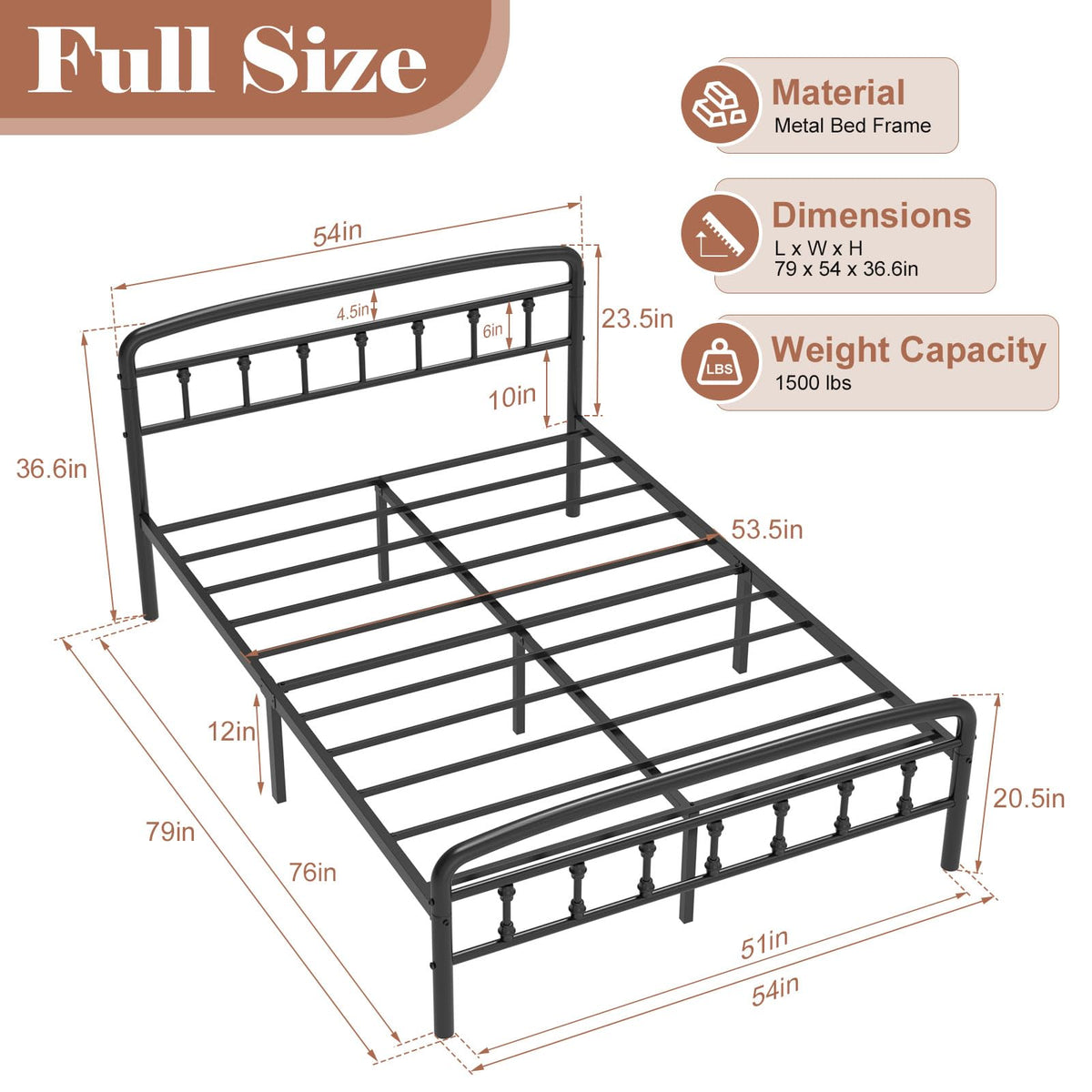 Full Size Metal Bed Frame with Headboard Z301