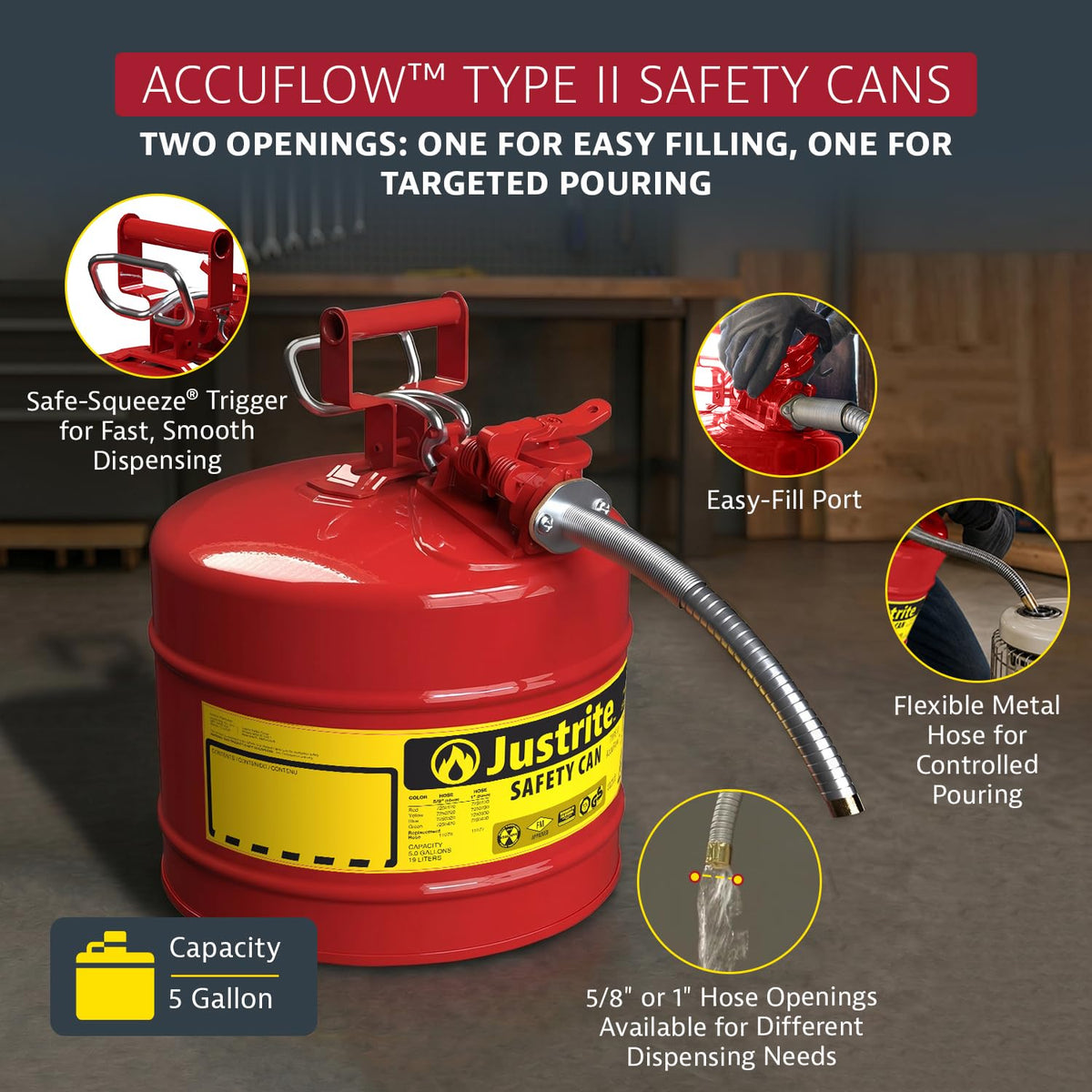 Red Galvanized Steel Gasoline Safety Can S71974