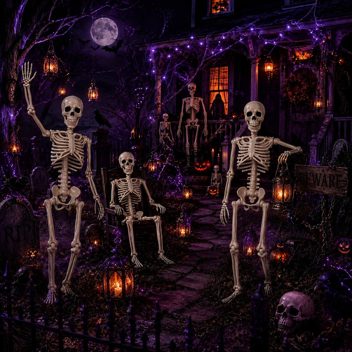 5.4 ft Posable Halloween Skeleton with Movable Joints O3149