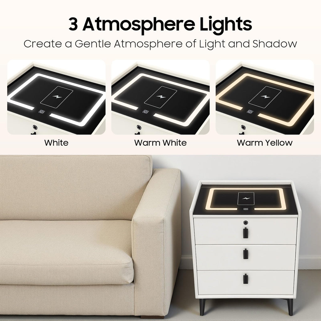 3 Drawer Smart Nightstand with Bluetooth Speaker USB Charging Y213