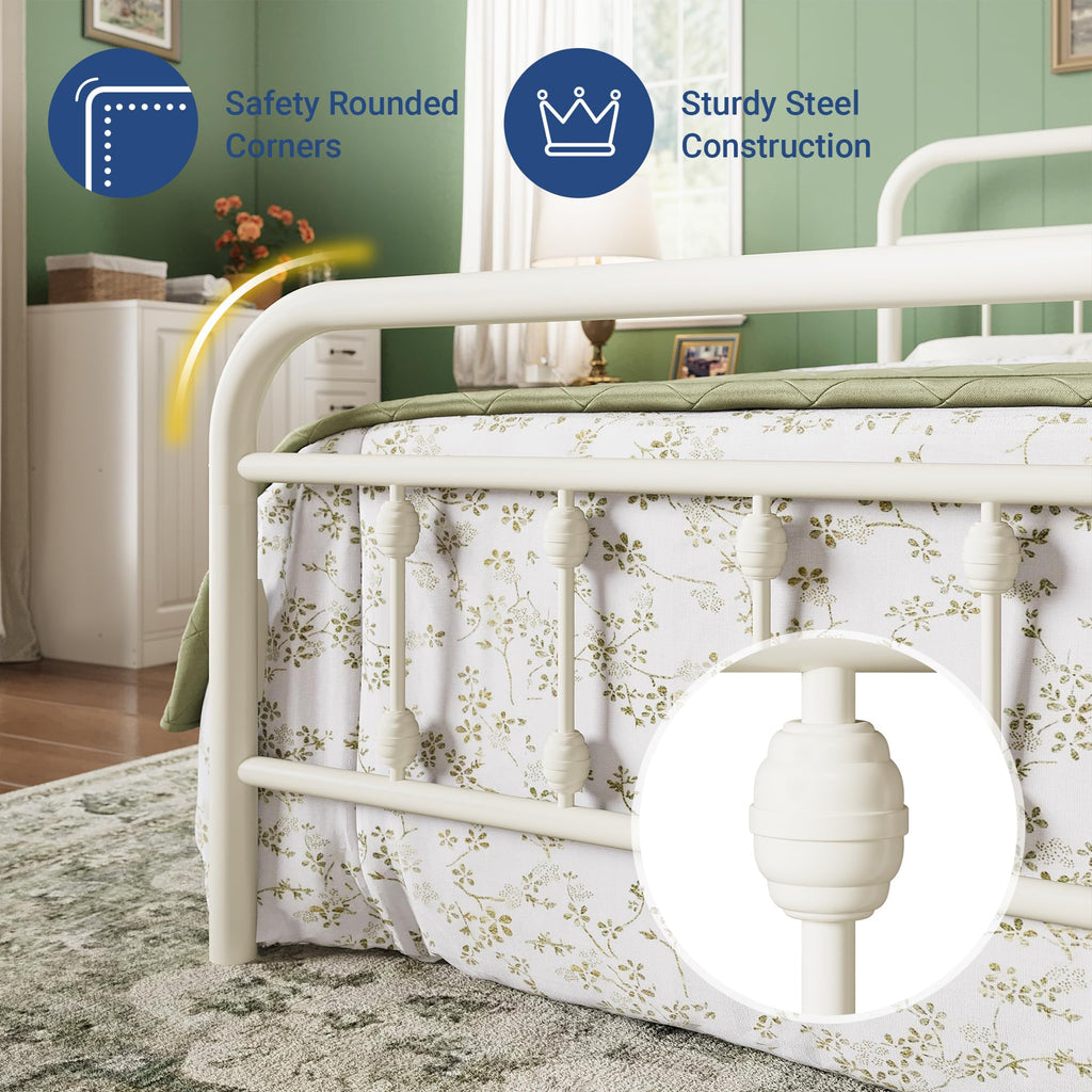 14 Inches Full Size Off White Metal Platform Bed Frame I719272