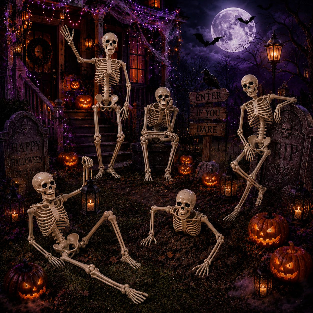 5.4 ft Posable Halloween Skeleton with Movable Joints O3149