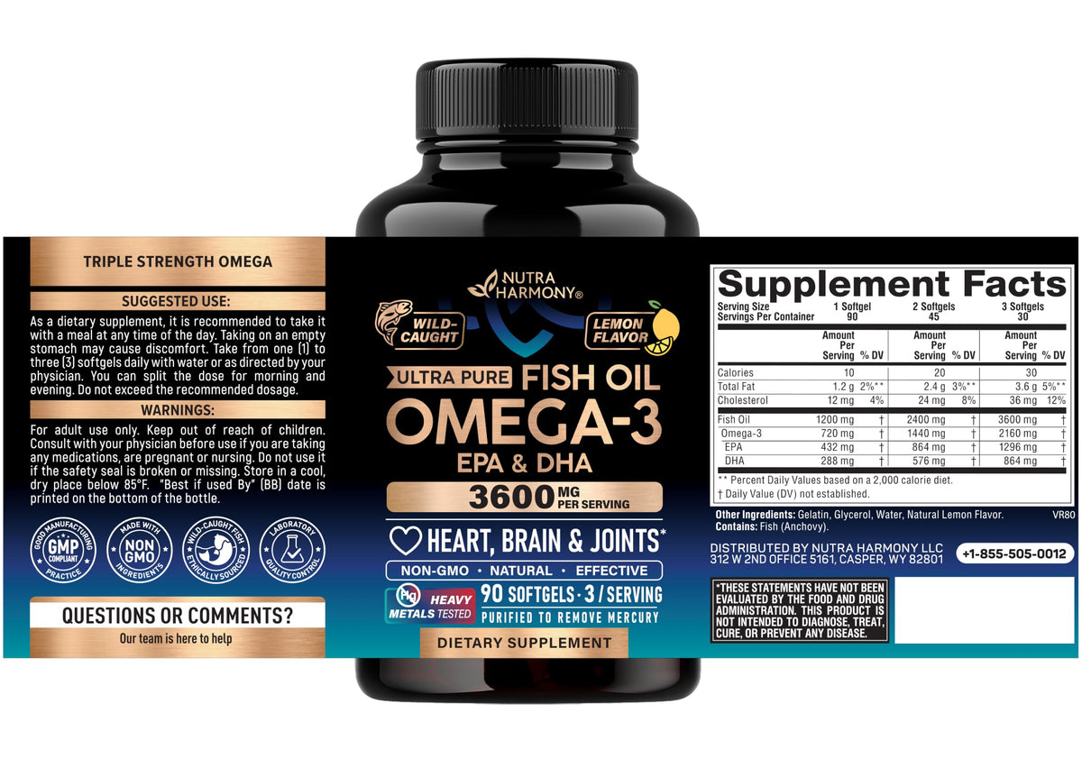 Omega 3 Fish Oil 3600 mg 90 Softgels P4627
