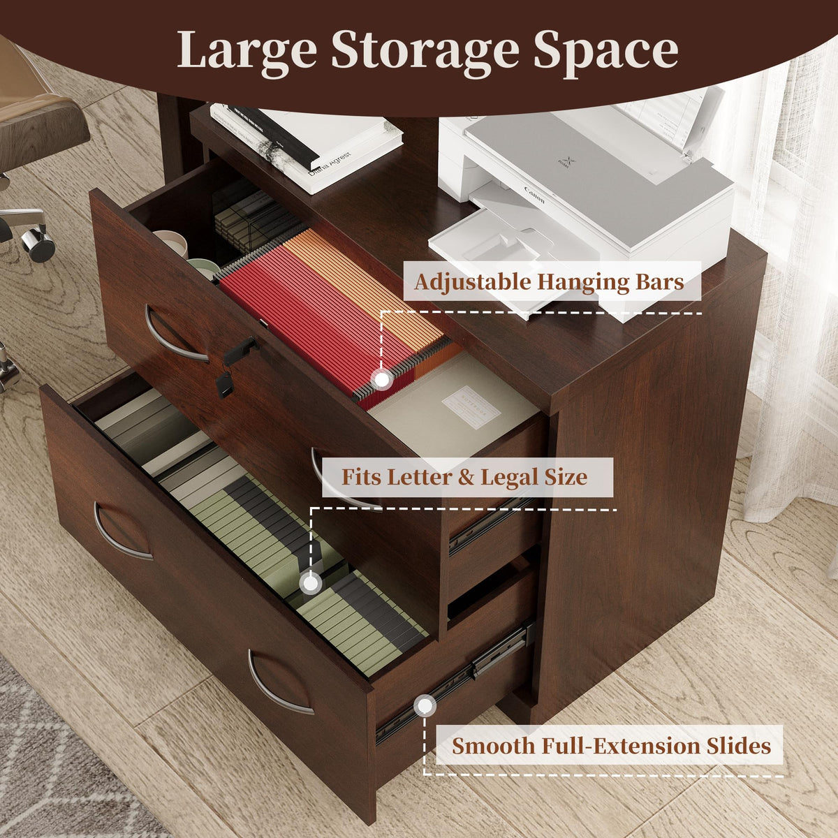 2 Drawer Wood File Cabinet with Lock T22045