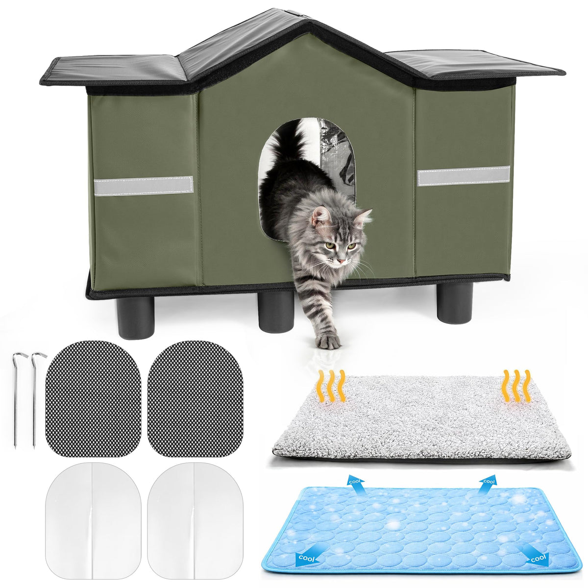 Insulated Outdoor Cat House with Self Warming & Self Cooling Mat C458757