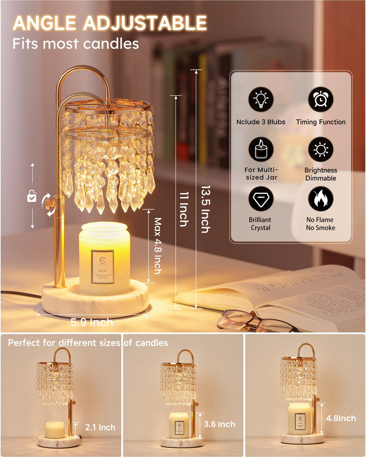 Candle Warmer Lamp with Timer Dimmer and 3 Bulbs L792697