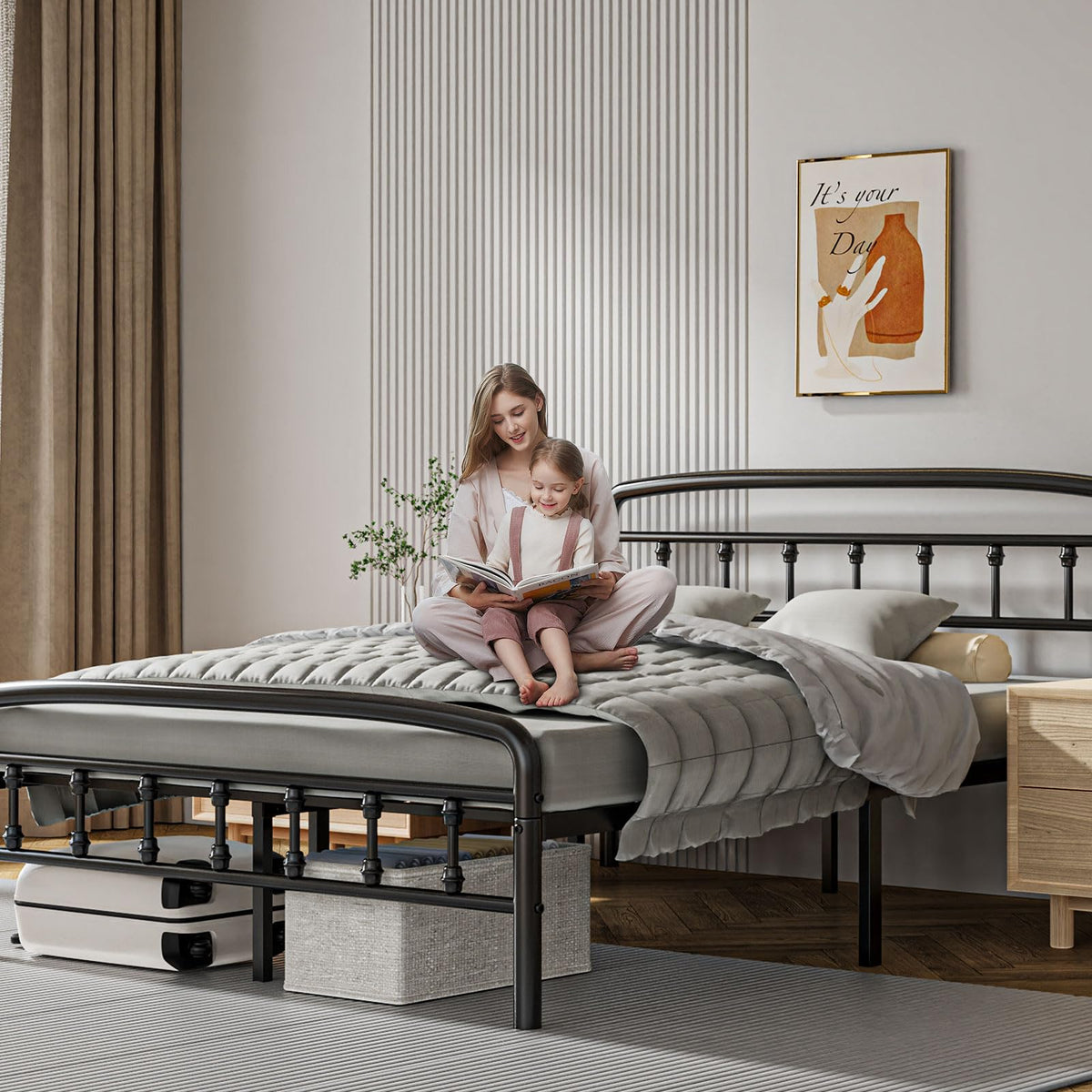 Full Size Metal Bed Frame with Headboard Z301