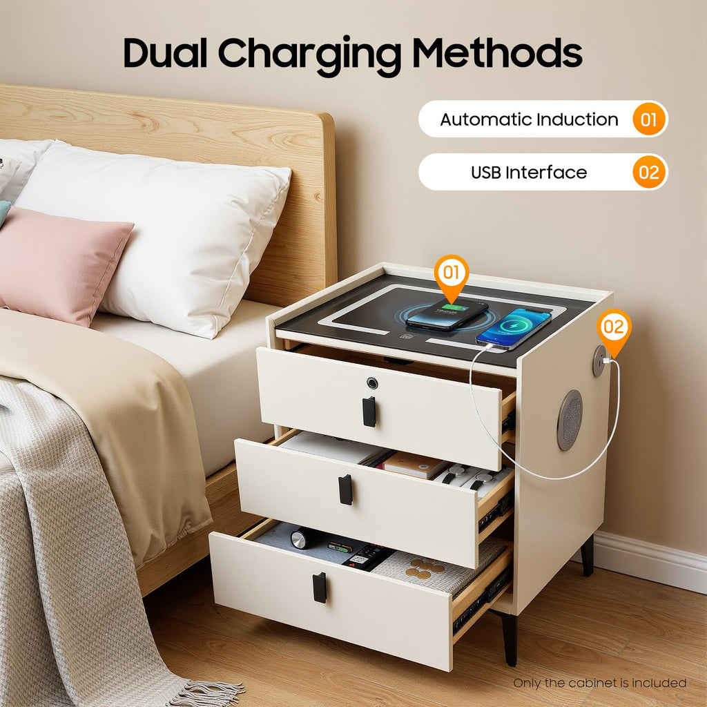 3 Drawer Smart Nightstand with Bluetooth Speaker USB Charging Y213