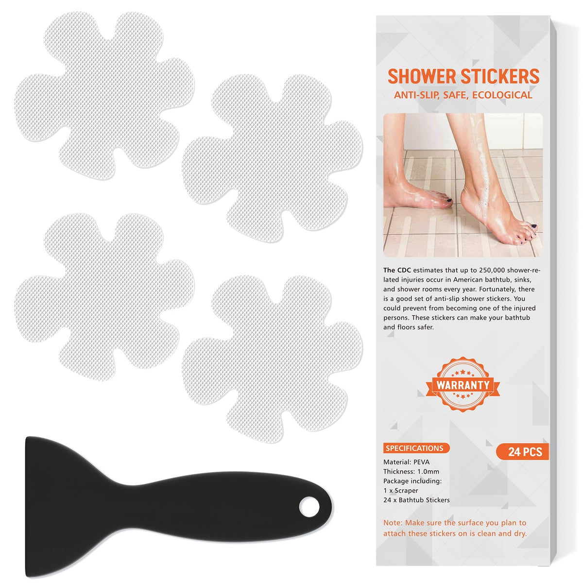 24 PCS Clear Non Slip Bathtub Stickers N3779