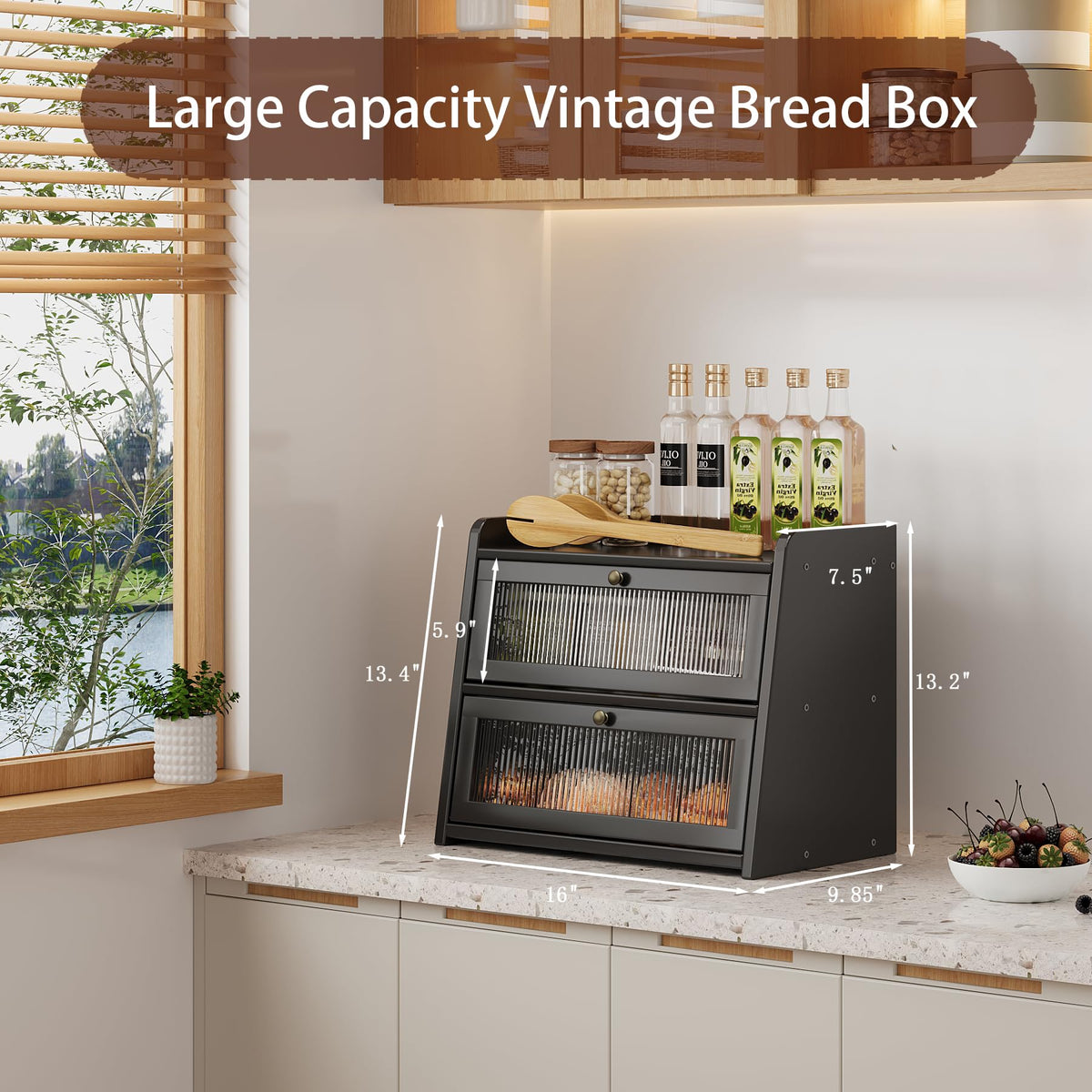 Large Bamboo Bread Box with Window Z4683