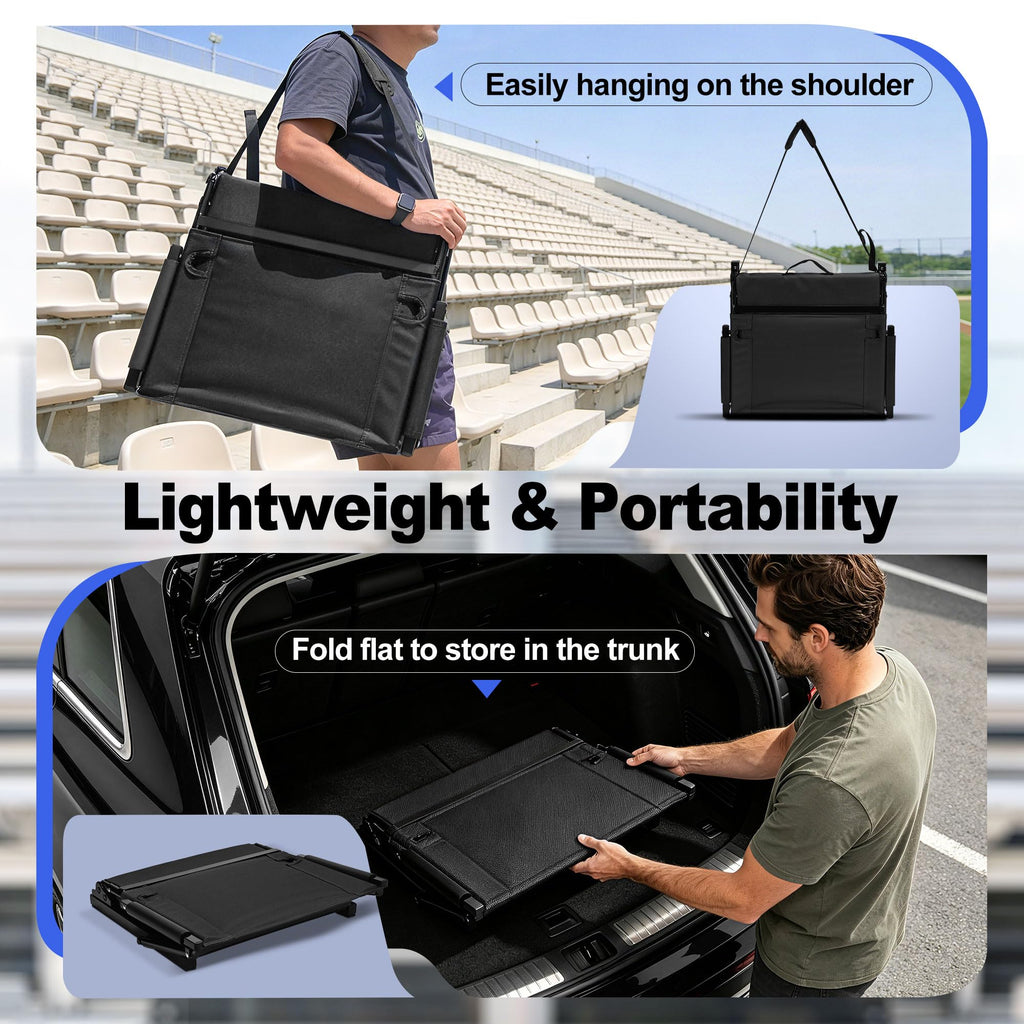 2 Packs Foldable Stadium Seats with Adjustable Backrest and Cup Holders Black H632
