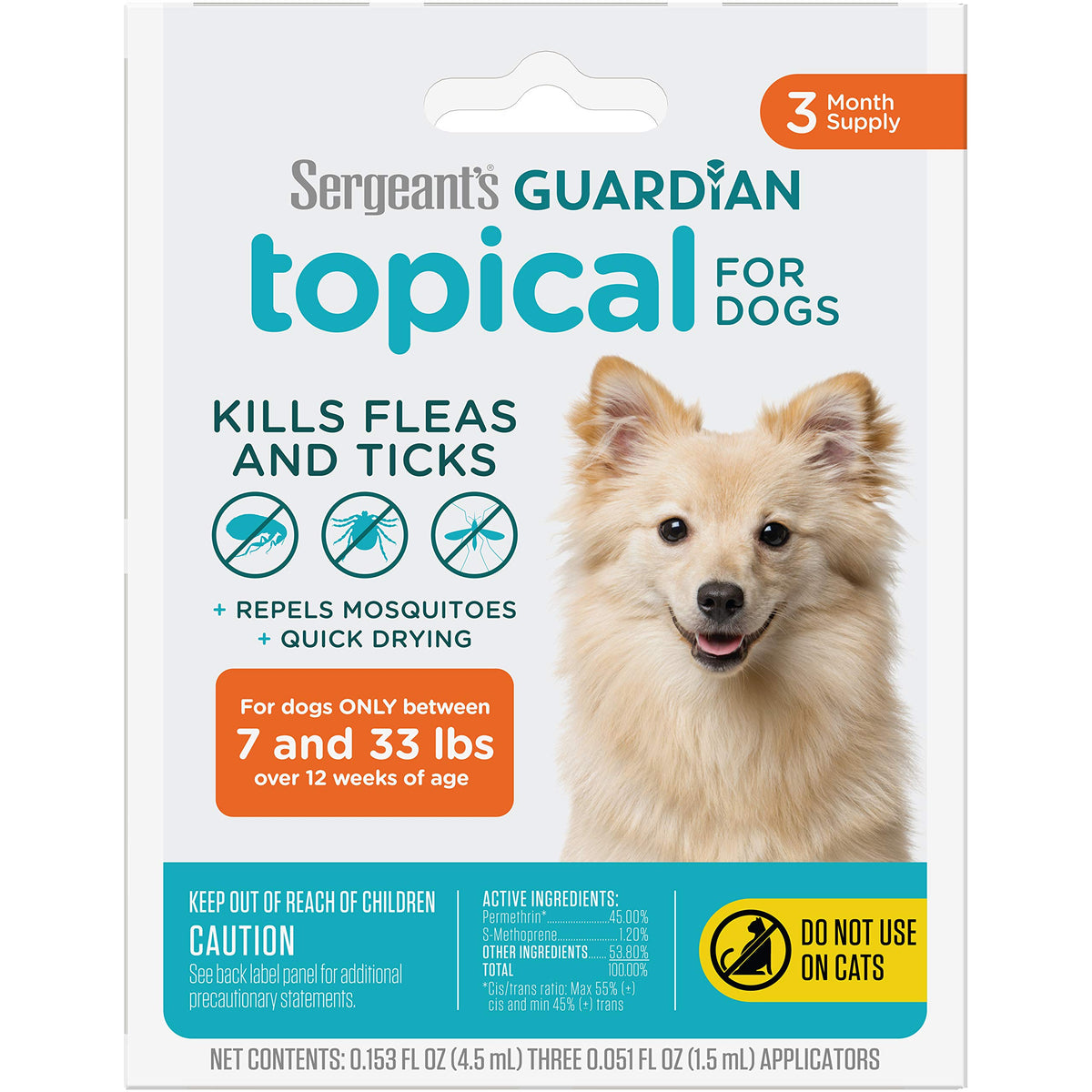 Flea & Tick Topical Dogs 7-33 lbs 3-Month E851