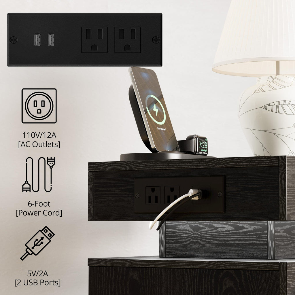 Black 3 Drawer Nightstand with Charging Station U93152