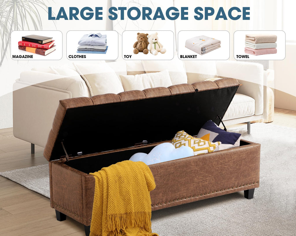 51" Brown Button-Tufted Storage Bench X468