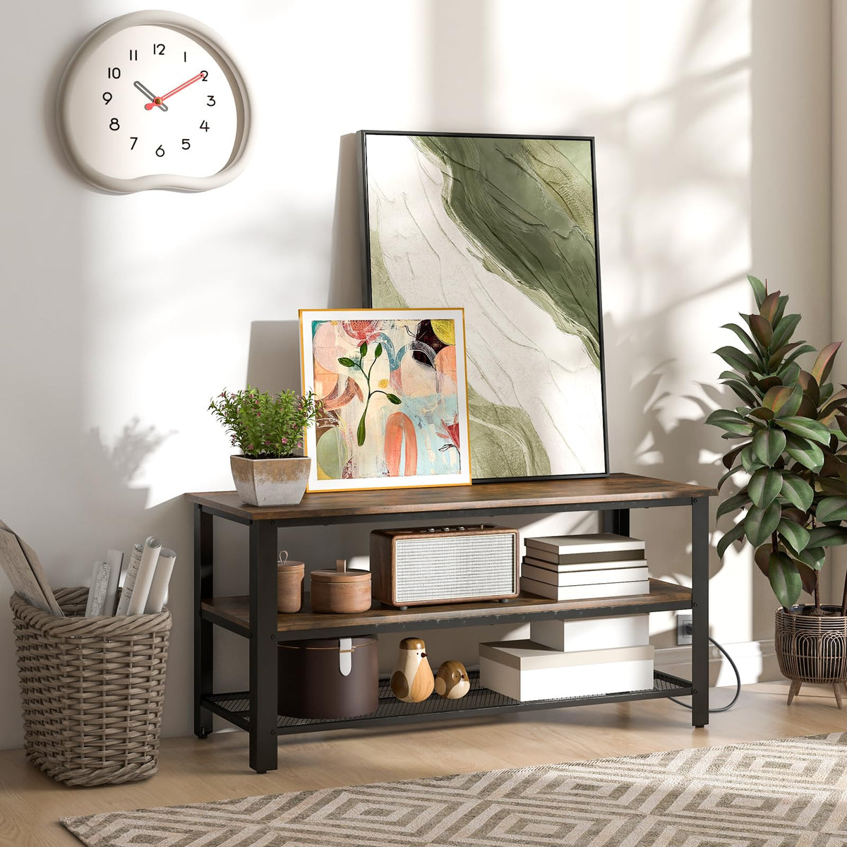 Small 3-Tier TV Stand with Power Outlets and USB Ports Q523322