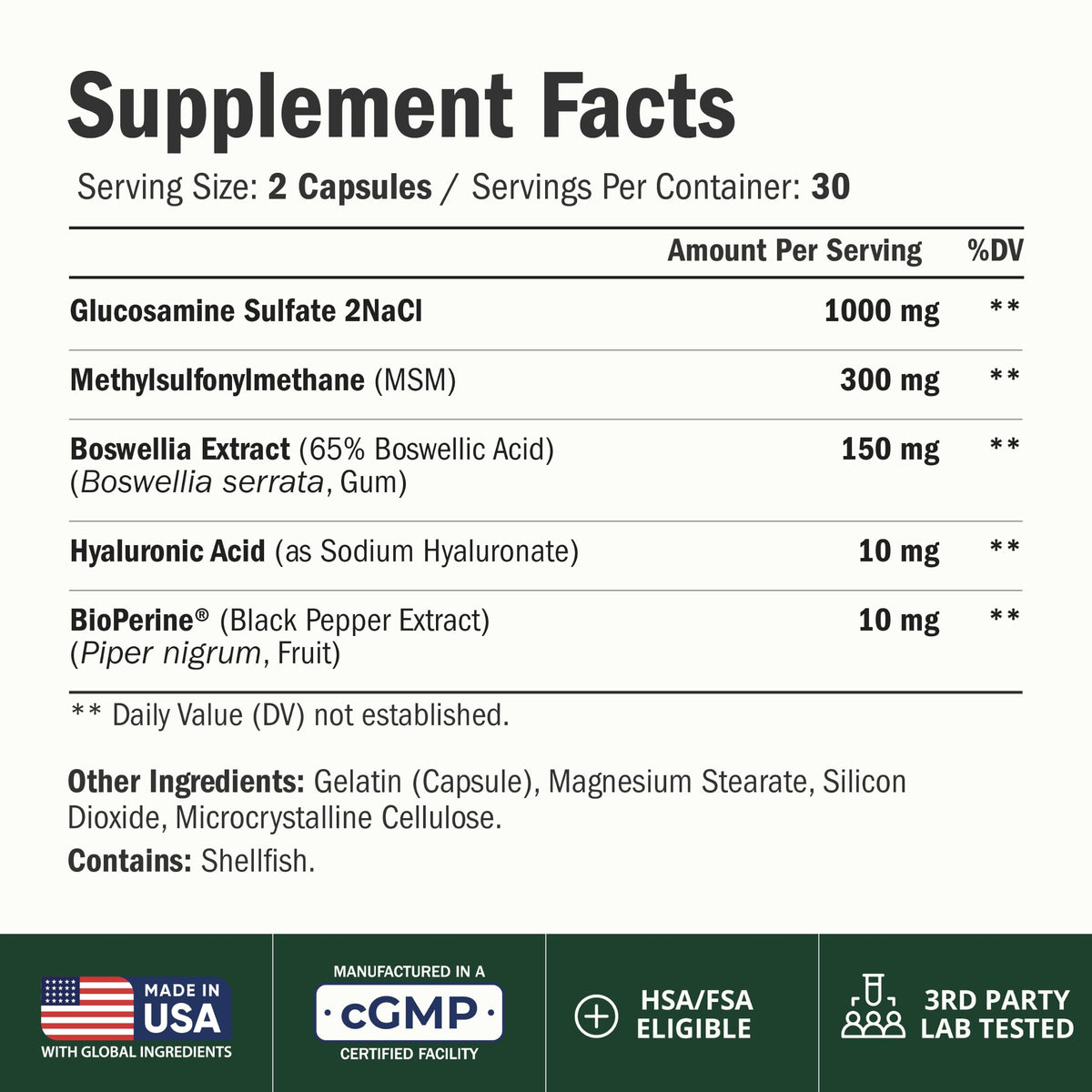 Glucosamine Sulfate 1000mg Joint Supplement 60 Caps L59917
