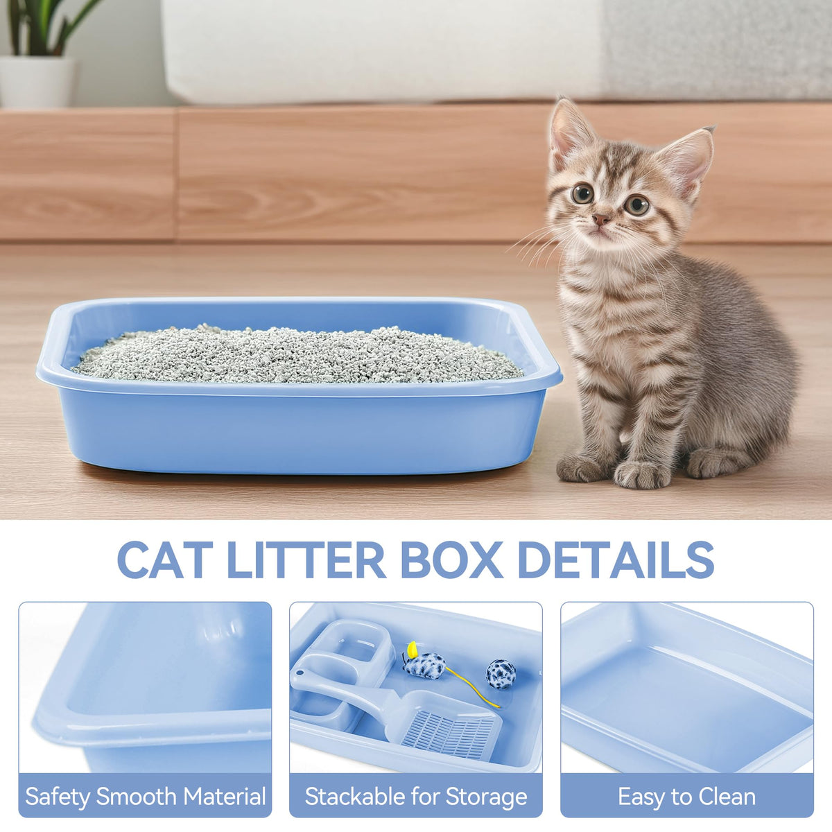 Cat Litter Box Set with Litter Scoop, Double Dish Cat Bowl, Mouse and Ball Toy L80534