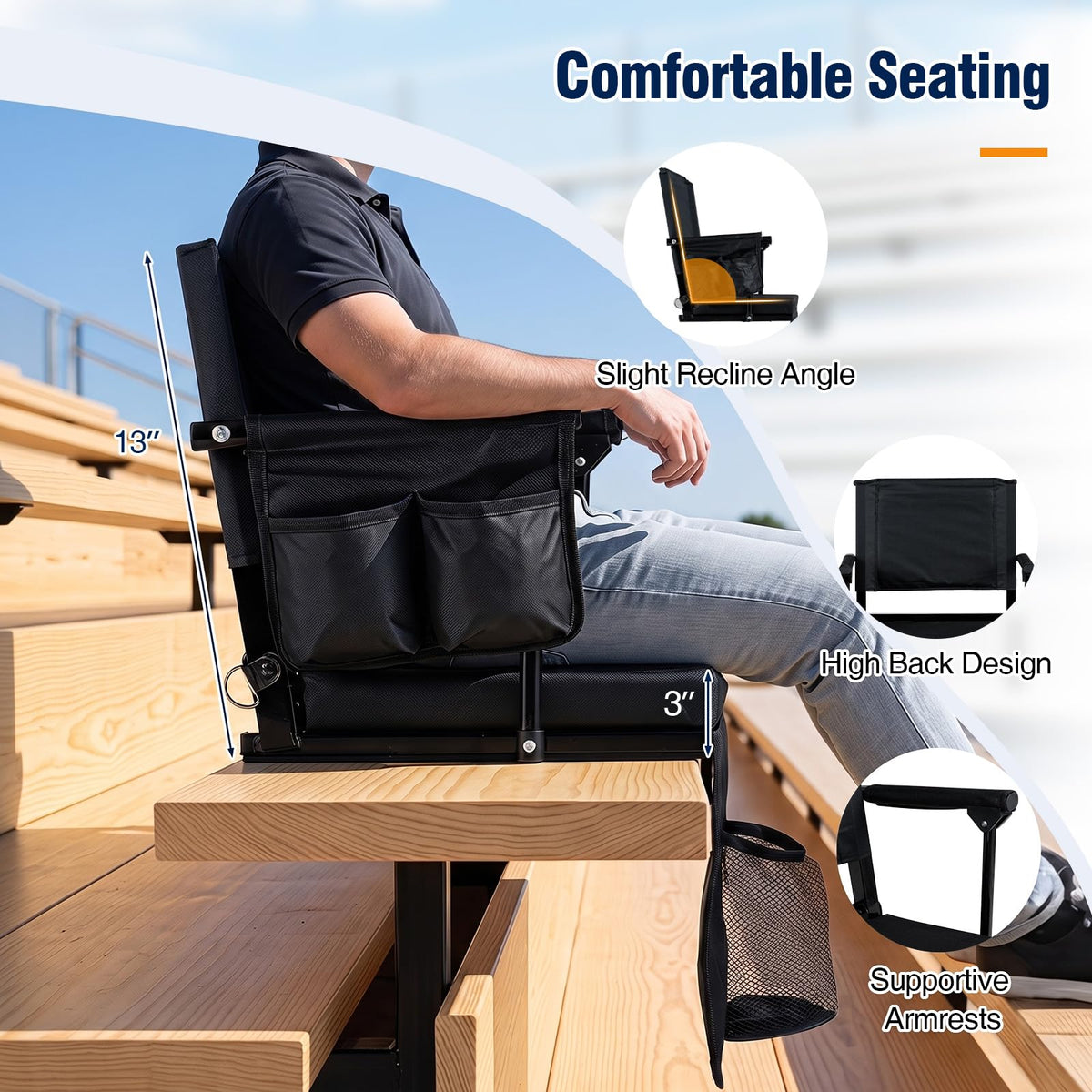 2 Pack Stadium Seats with Back Support & Cup Holders H306