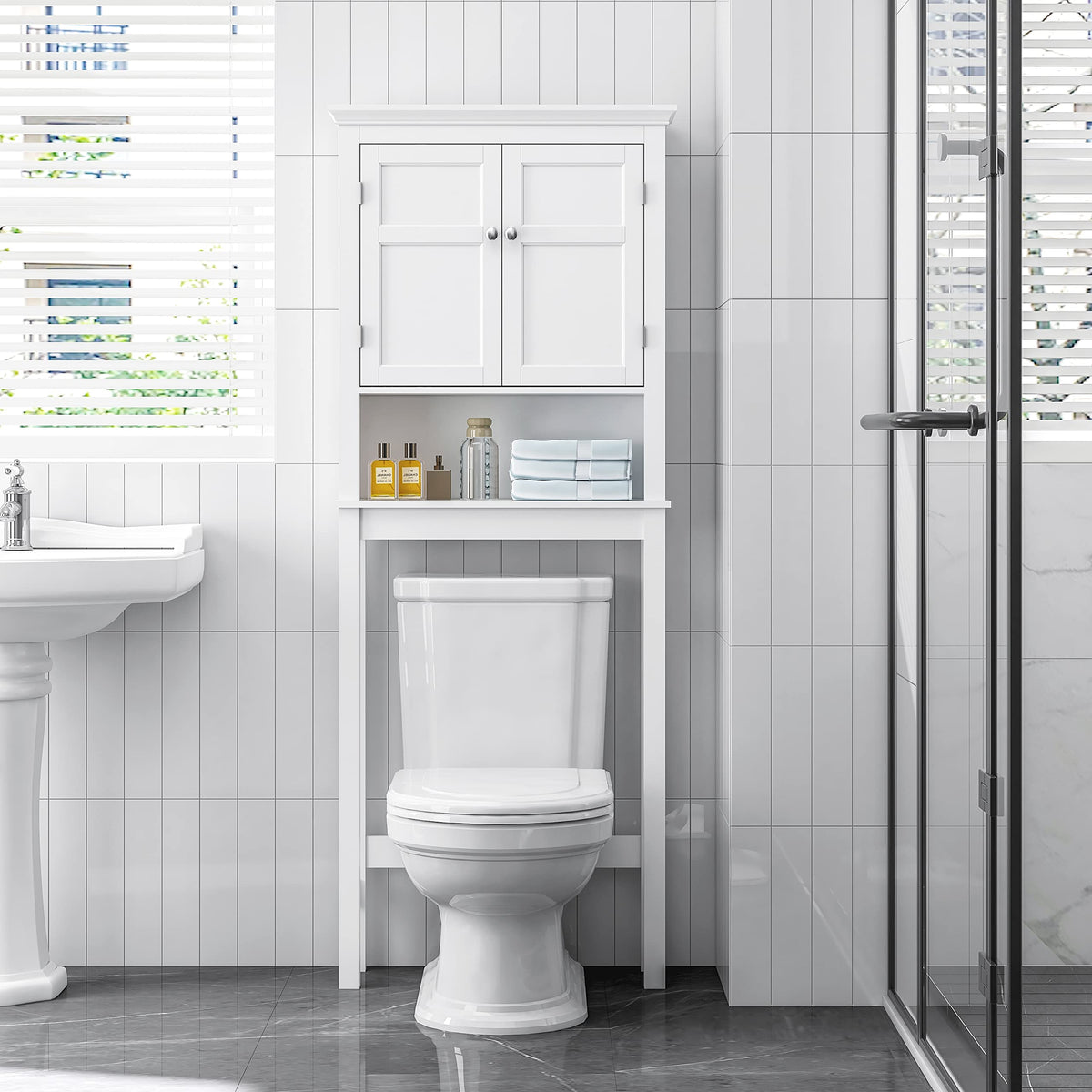 Over the Toilet Storage Cabinet with Doors and Adjustable Shelf H625927