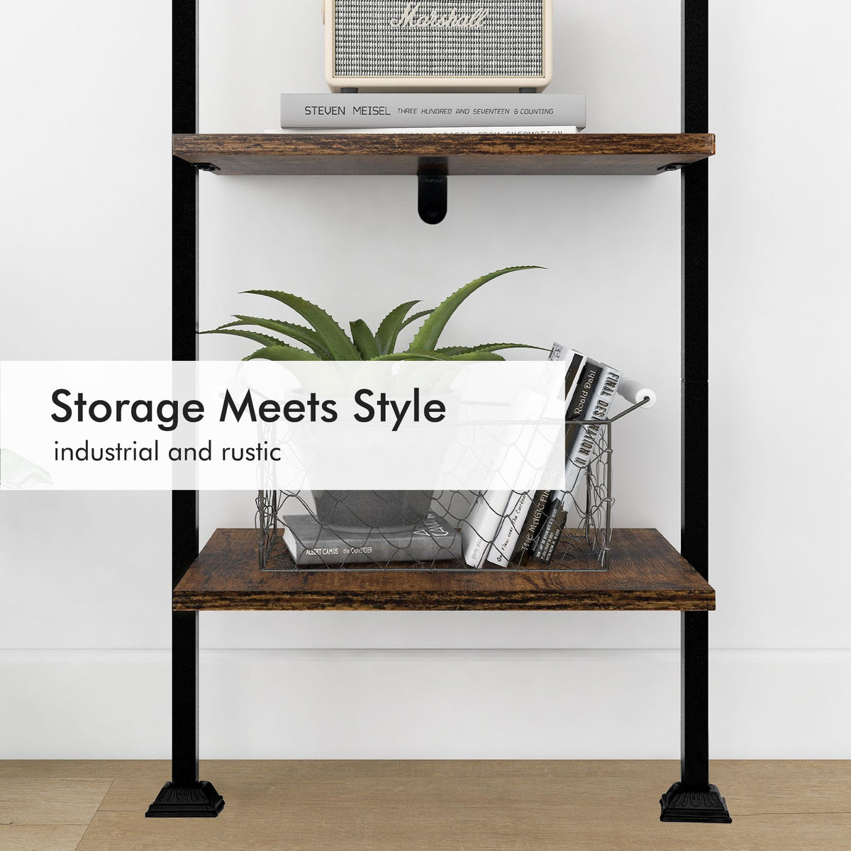 5-Tier Ladder Shelf Black Metal Frame Rustic Brown V28245