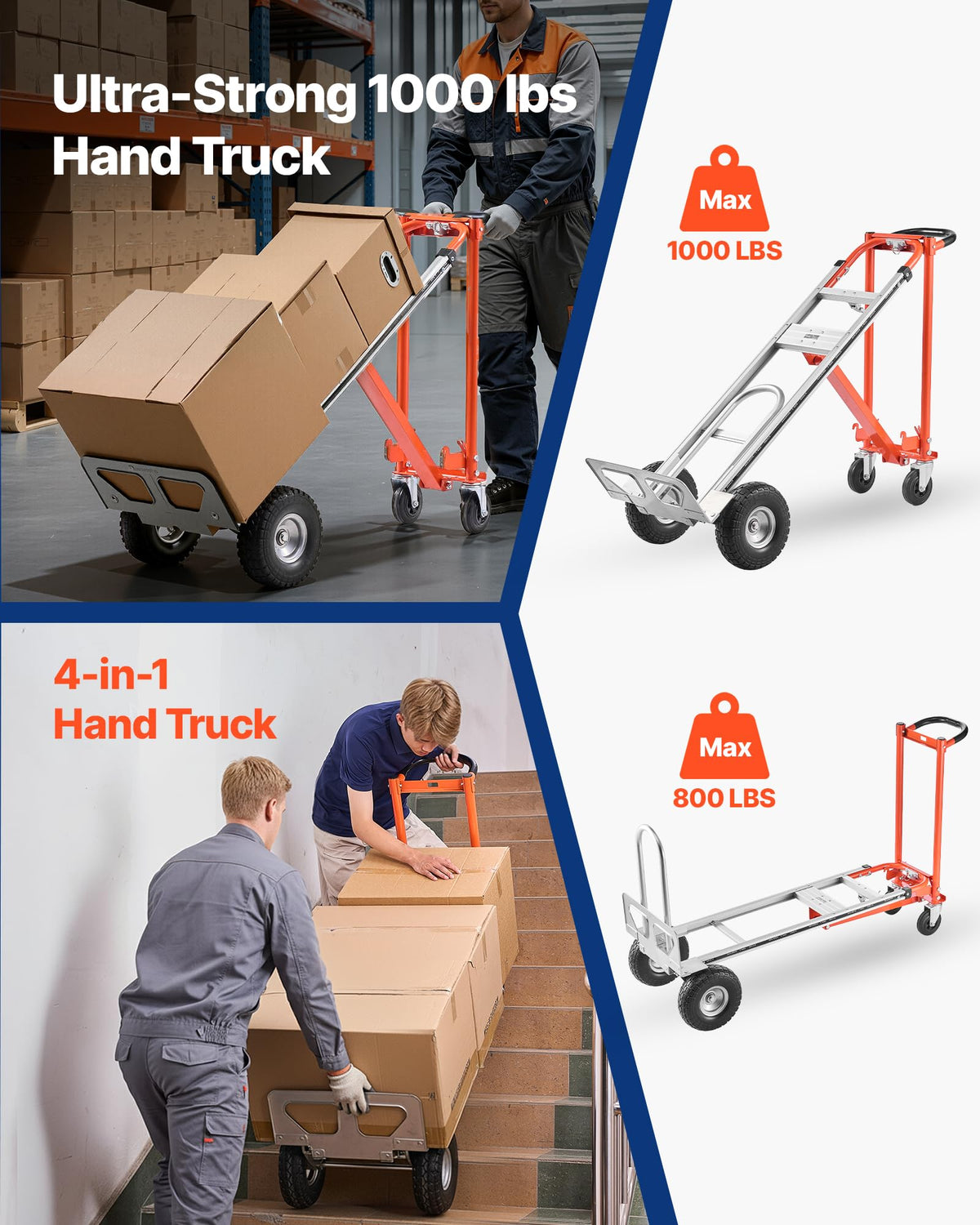 4 in 1 Hand Truck Dolly 1000 lbs Load Capacity P283