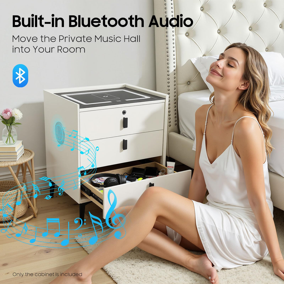 3 Drawer Smart Nightstand with Bluetooth Speaker USB Charging Y213