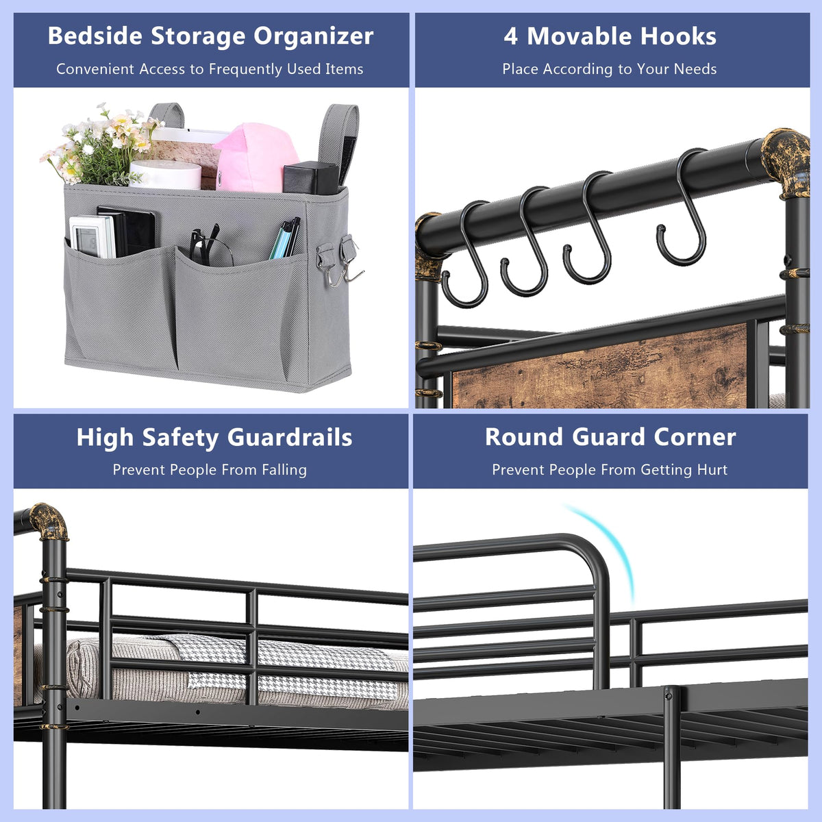 Metal LED Bunk Bed Twin Over Twin with 2 Storage Drawers O93706