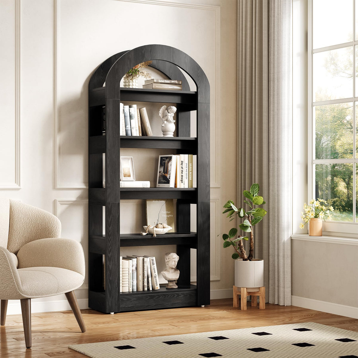 5-Tier Arch-Shaped Wooden Bookshelf L93537