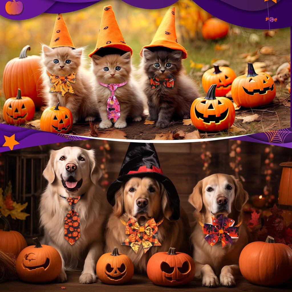 240 Pcs Halloween Dog Bows Tie Collars D9205