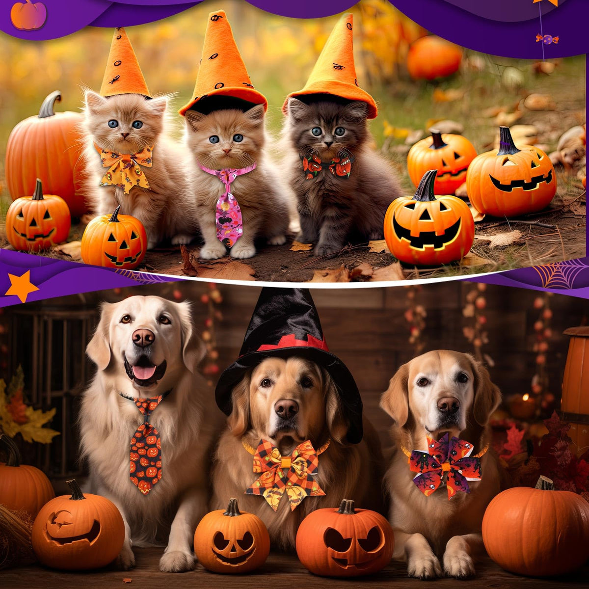 240 Pcs Halloween Dog Bows Tie Collars D9205