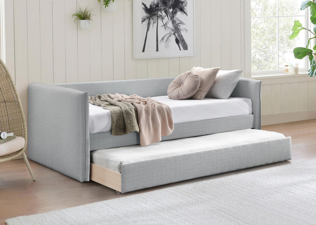 Light Grey Linen Textured Twin Daybed with Trundle R1904