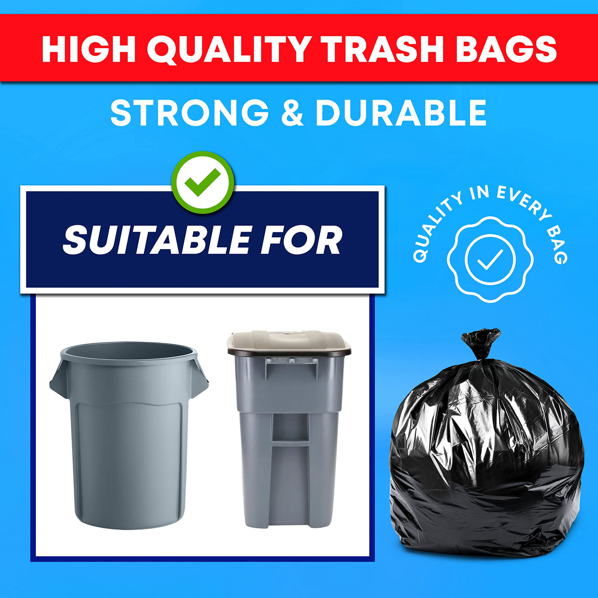 55-60 Gallon Heavy Duty Black Trash Bags 150 Bags O116