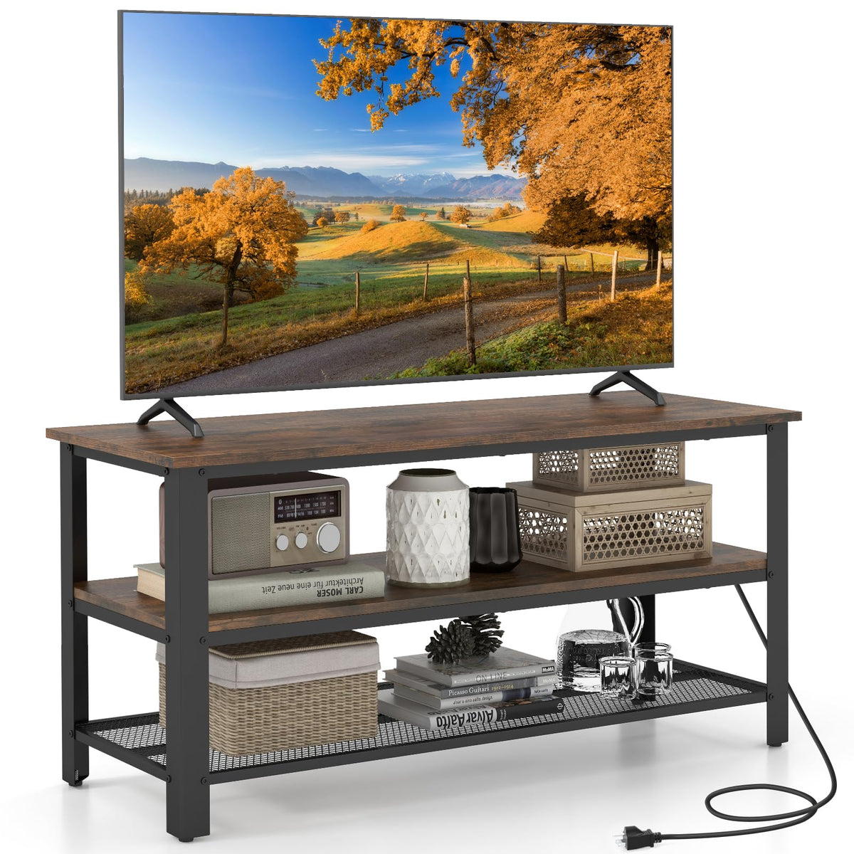 Small 3-Tier TV Stand with Power Outlets and USB Ports Q523322
