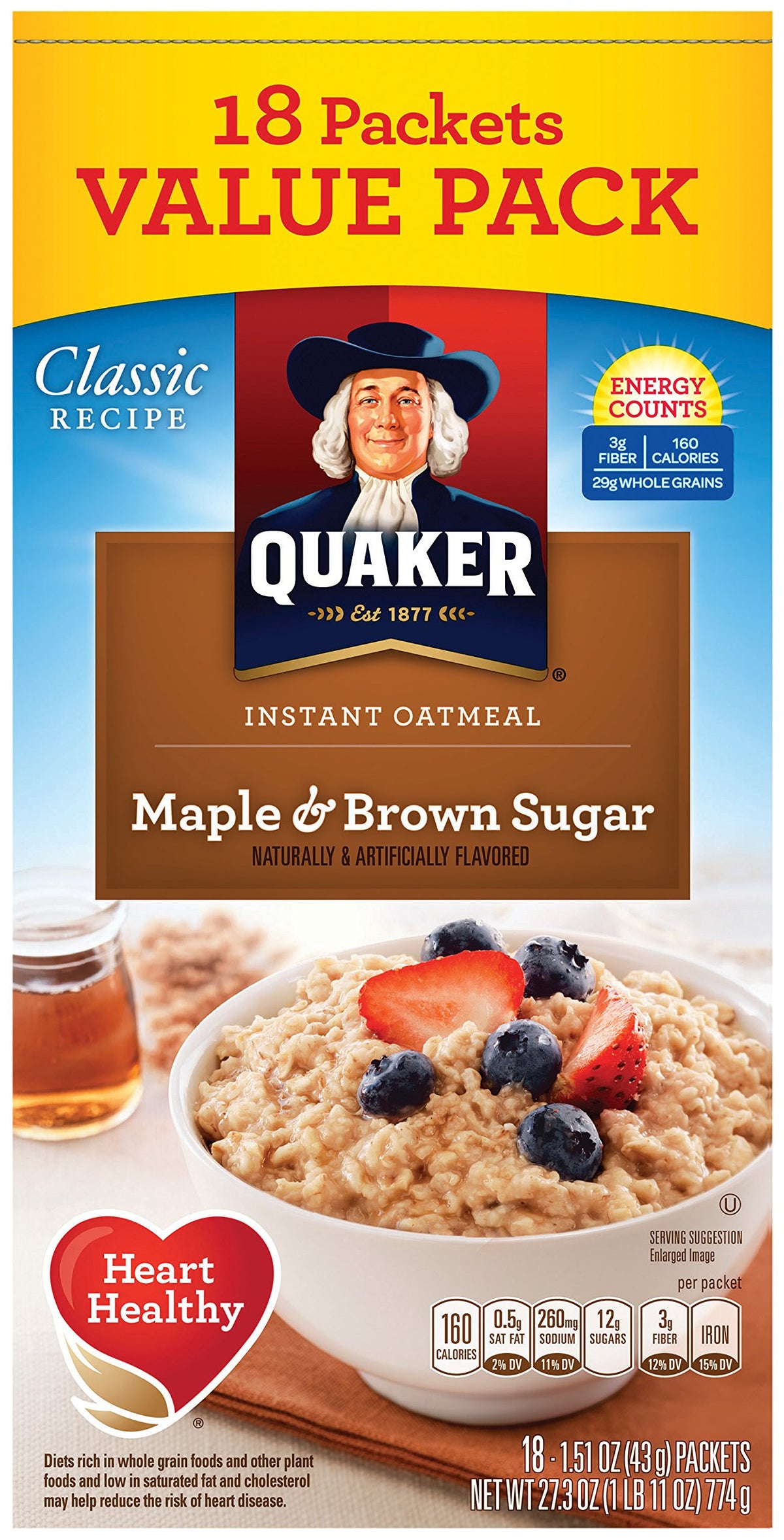 Instant Oatmeal Maple Brown Sugar 18 Count Pack of 4 W206