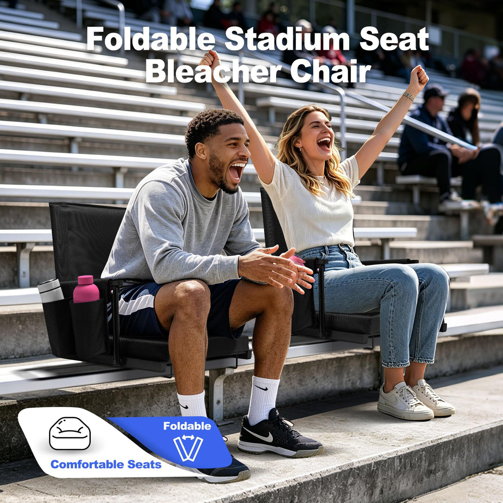 2 Packs Foldable Stadium Seats with Adjustable Backrest and Cup Holders Black H632