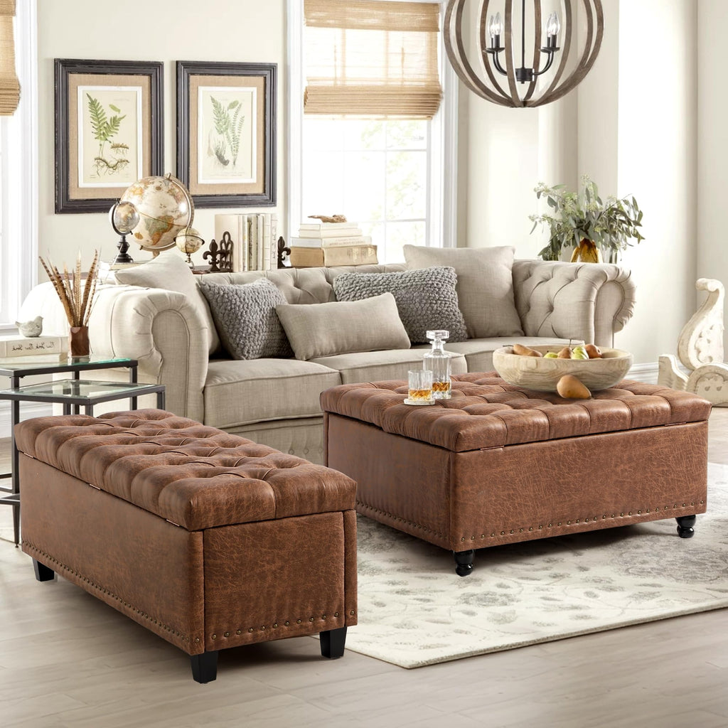 51" Brown Button-Tufted Storage Bench X468