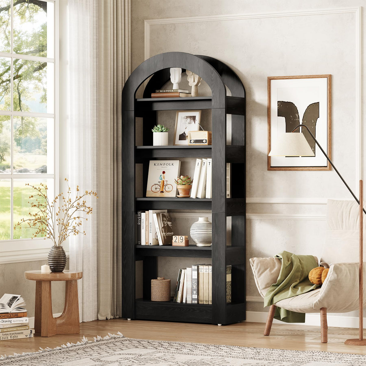 5-Tier Arch-Shaped Wooden Bookshelf L93537