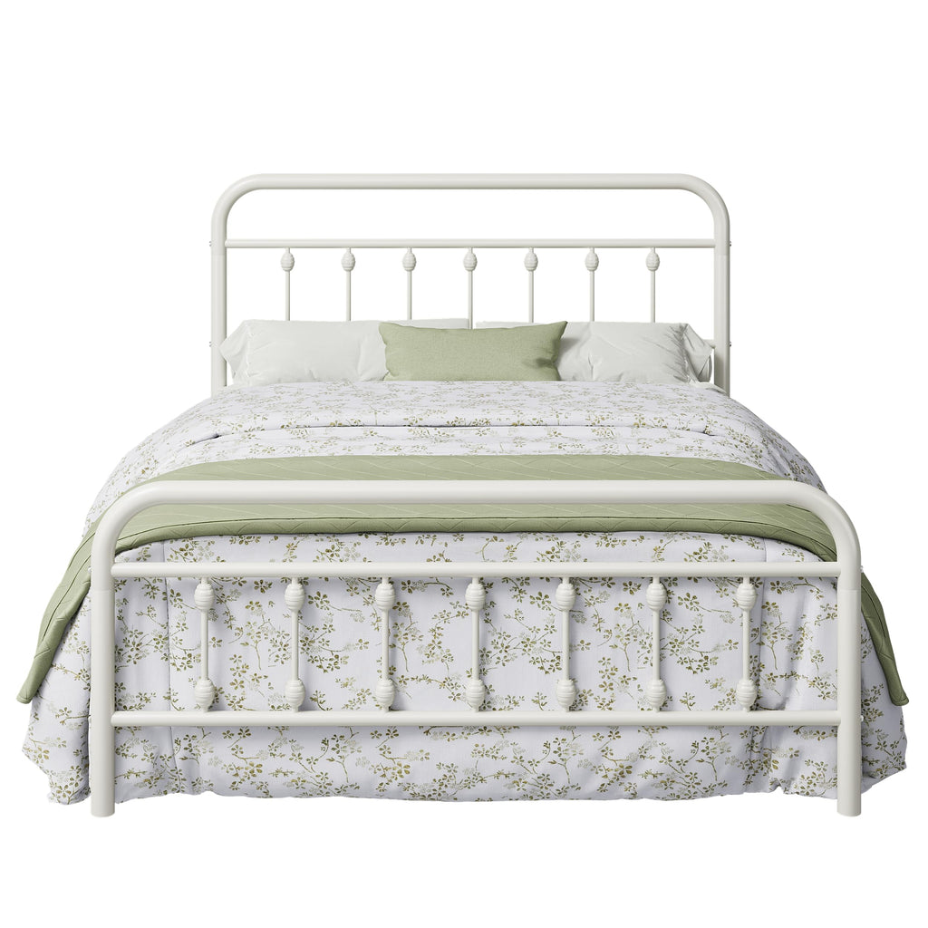 14 Inches Full Size Off White Metal Platform Bed Frame I719272