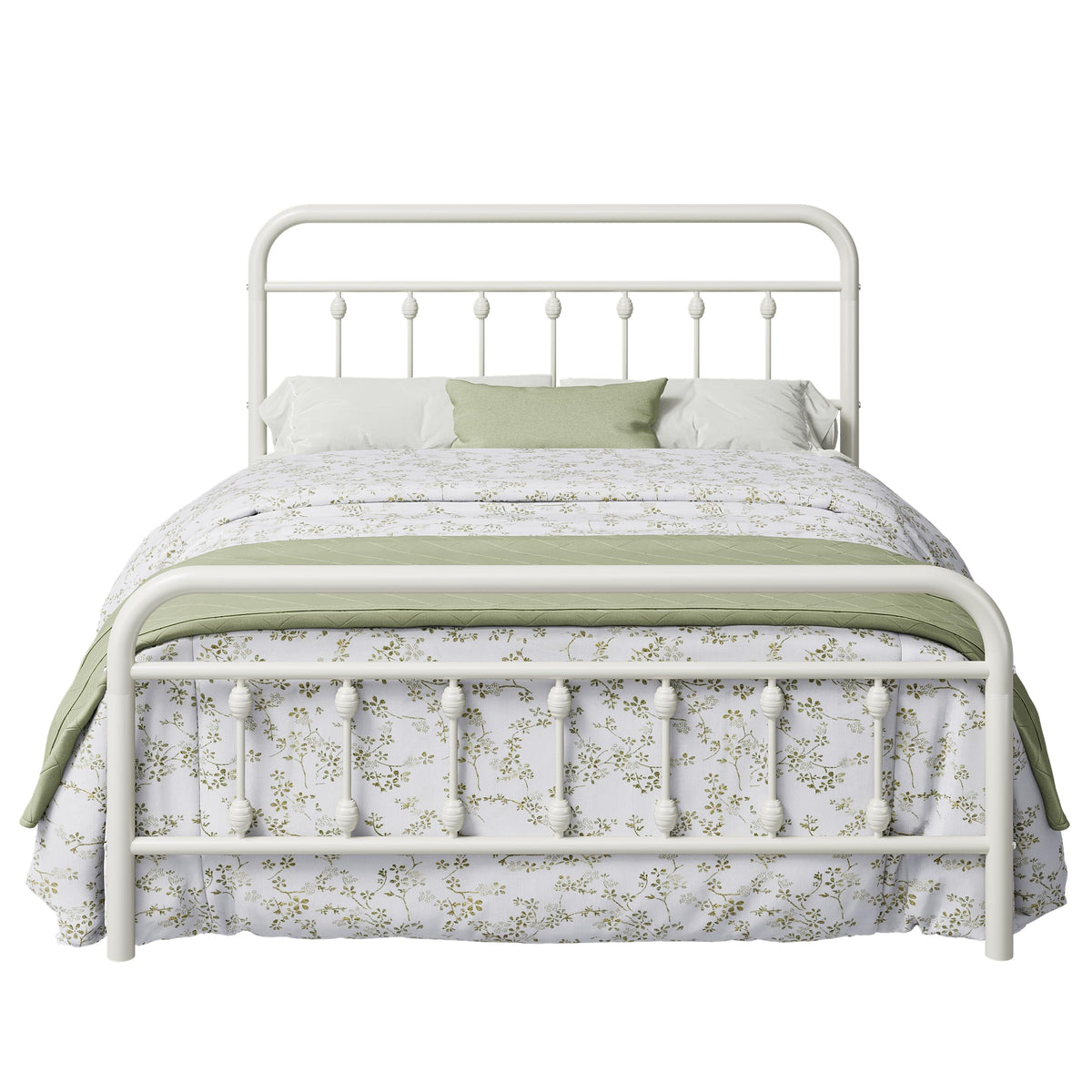 14 Inches Full Size Off White Metal Platform Bed Frame I719272