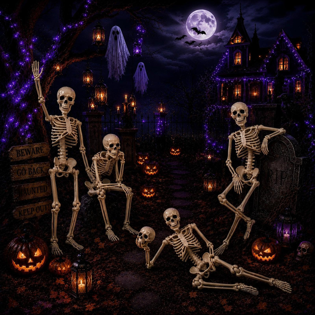 5.4 ft Posable Halloween Skeleton with Movable Joints O3149