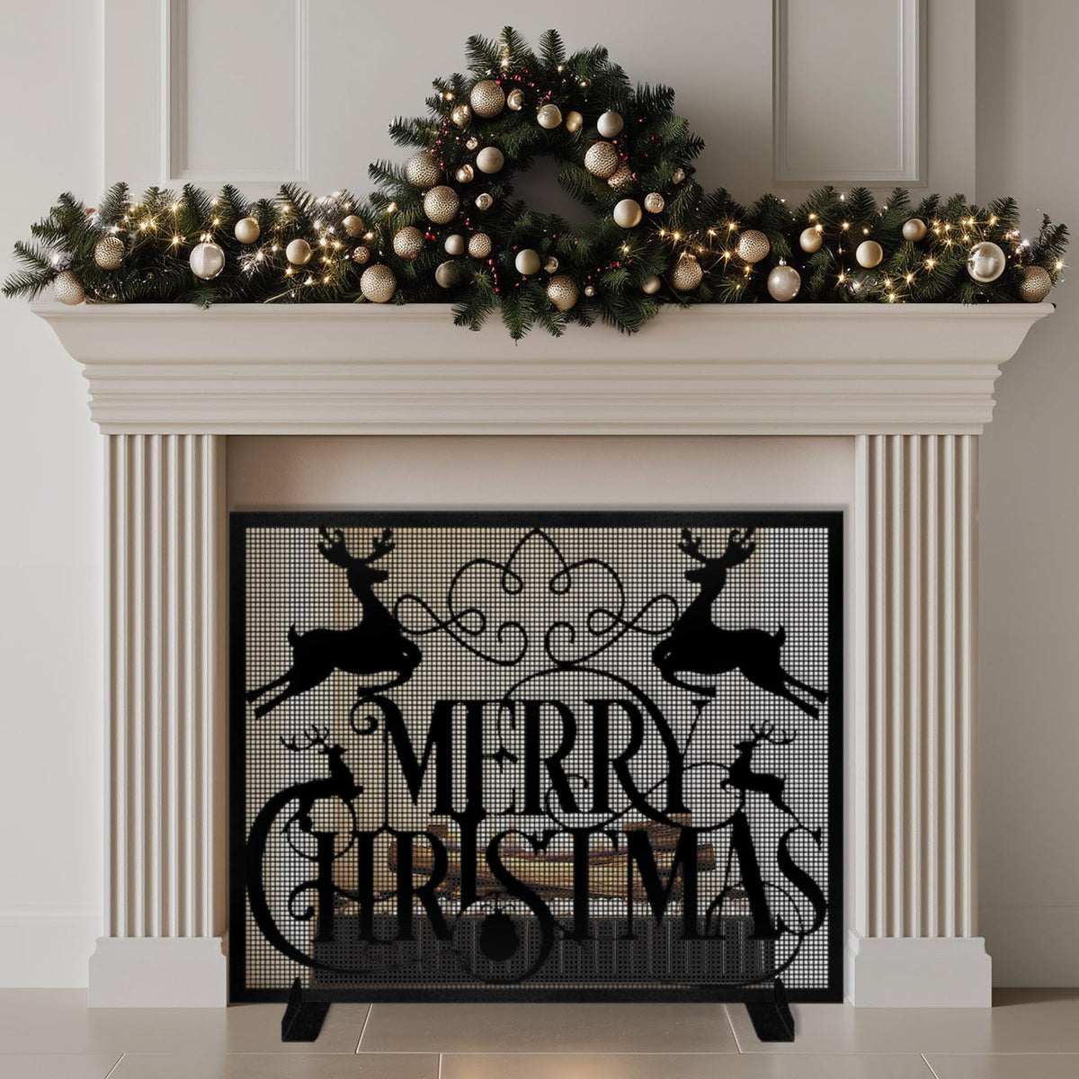 Christmas Fireplace Screen V232