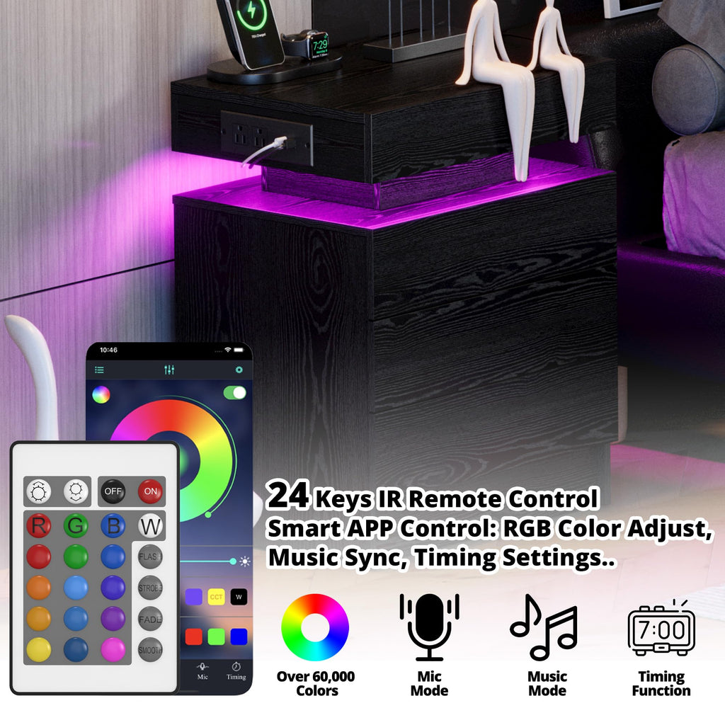 Black 3 Drawer Nightstand with Charging Station U93152