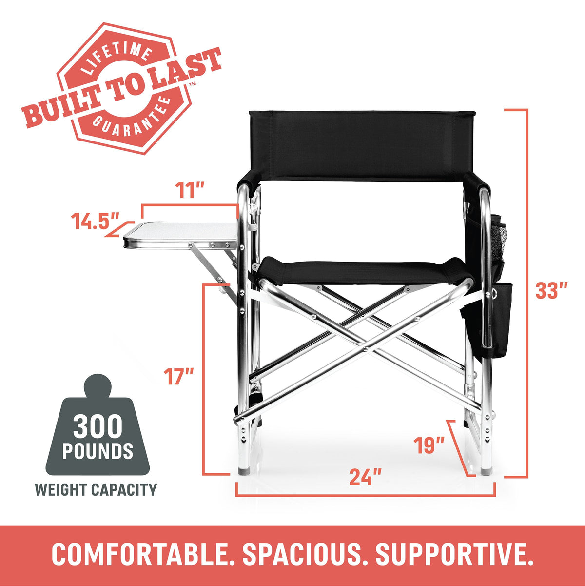 Lightweight Aluminum Folding Outdoor Camping Chair with Side Table S3660