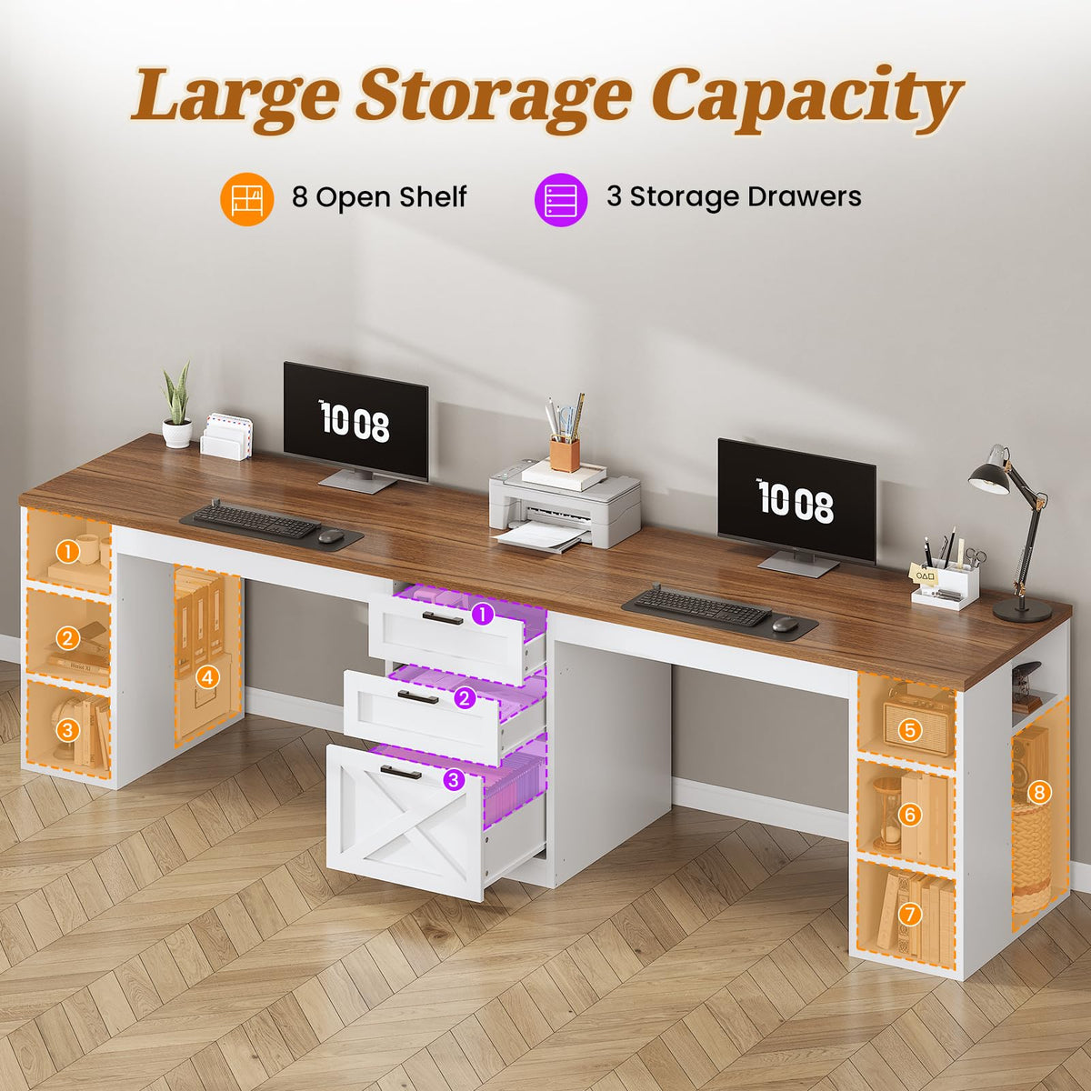 96.5" 2 Person Computer Desk with Storage Drawers Z790752