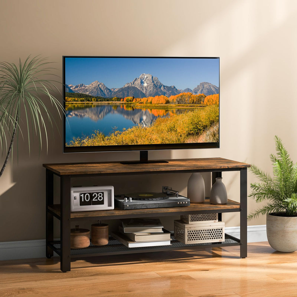 Small 3-Tier TV Stand with Power Outlets and USB Ports Q523322