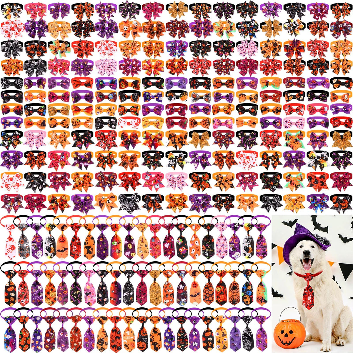 240 Pcs Halloween Dog Bows Tie Collars D9205