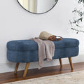 Dark Blue Upholstered Storage Bench with Rubber Wood Legs U64176