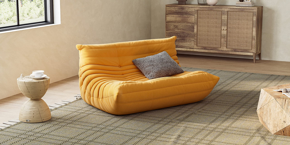 Yellow Suede Memory Foam Loveseat Bean Bag Chair W40023