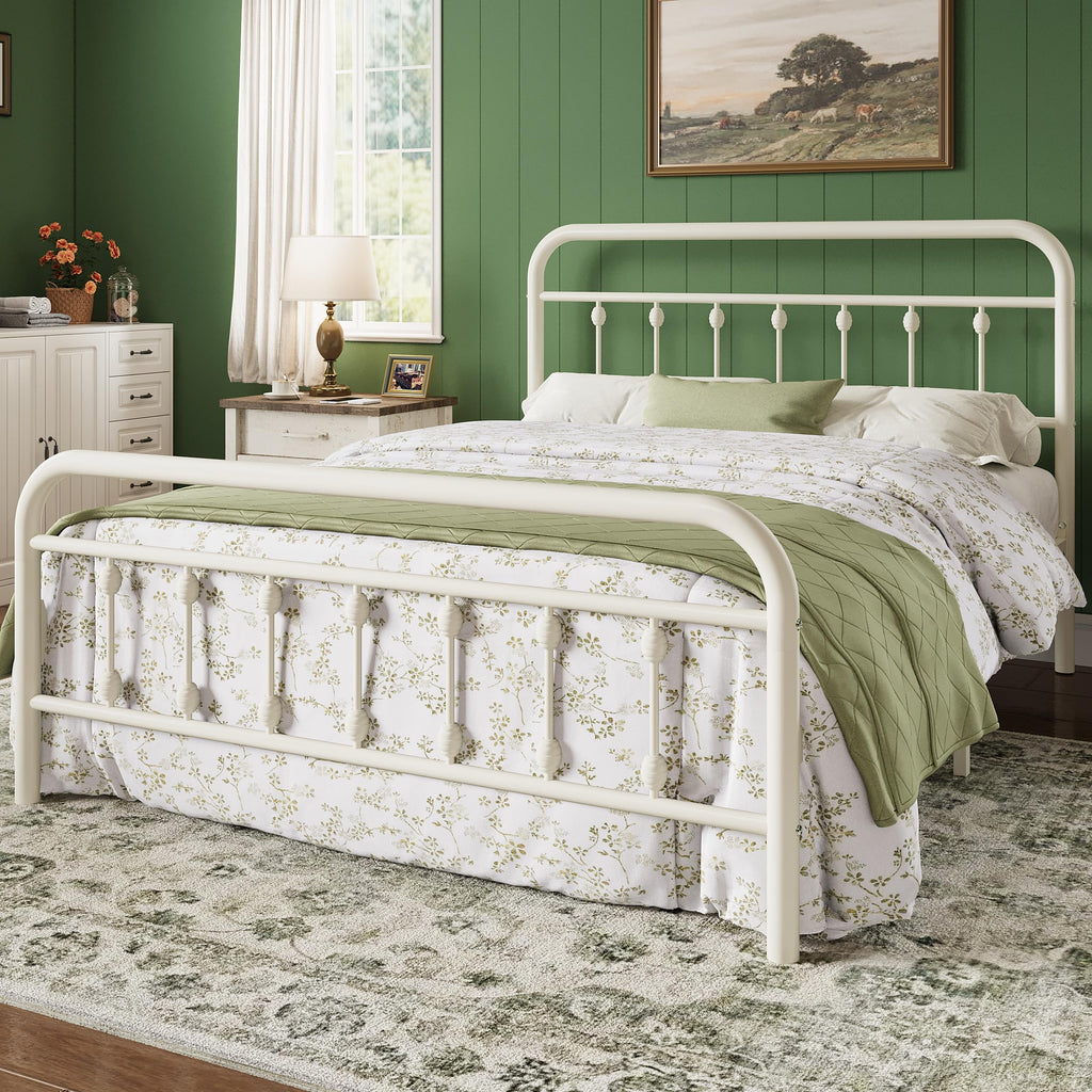 14 Inches Full Size Off White Metal Platform Bed Frame I719272