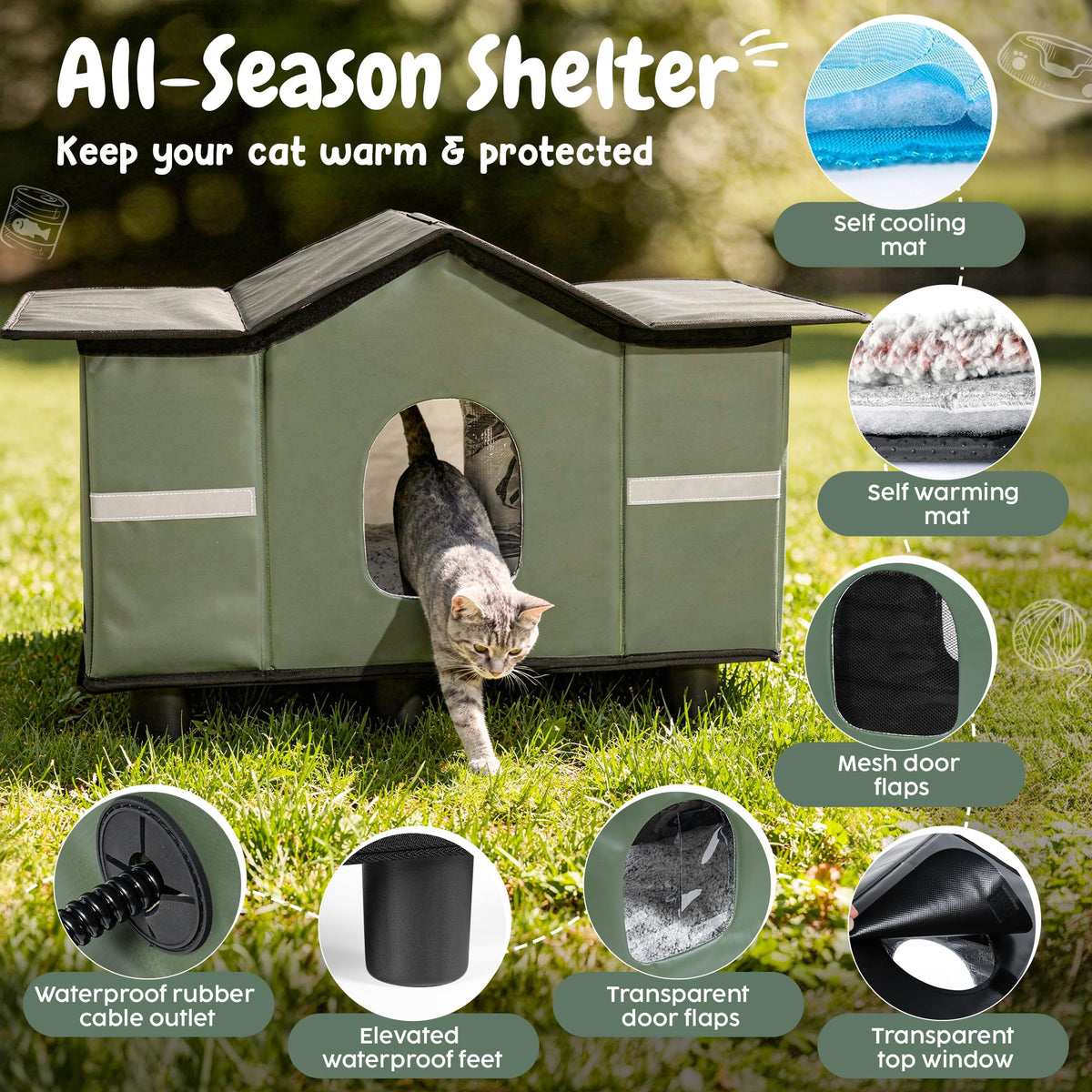 Insulated Outdoor Cat House with Self Warming & Self Cooling Mat C458757